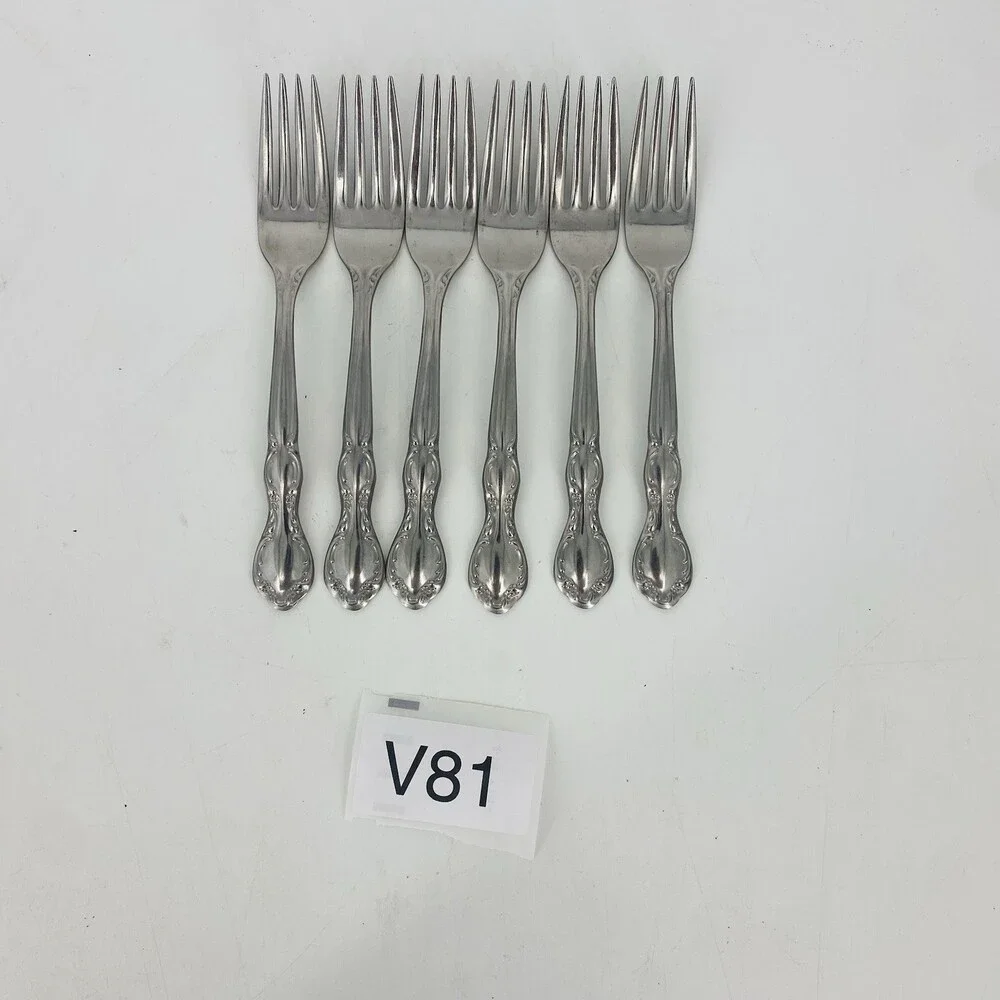 6 WM Rogers Sons Royal Manor Stainless Dinner Forks Ornate Vintage Flatwear Set